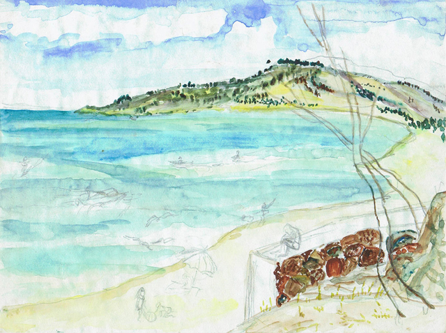 Cate's painting Bay watercolour